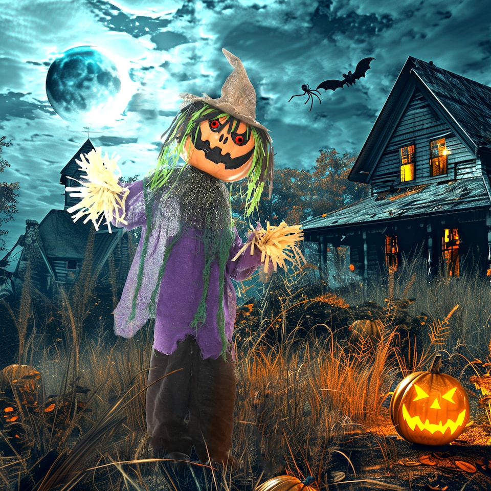 image 1 of HOMCOM 106cm 45 Pumpkin Outdoor Halloween Decoration, Halloween Animatronic with Sound Activated, Light Up Eyes, Music, Animated Prop for Haunted House