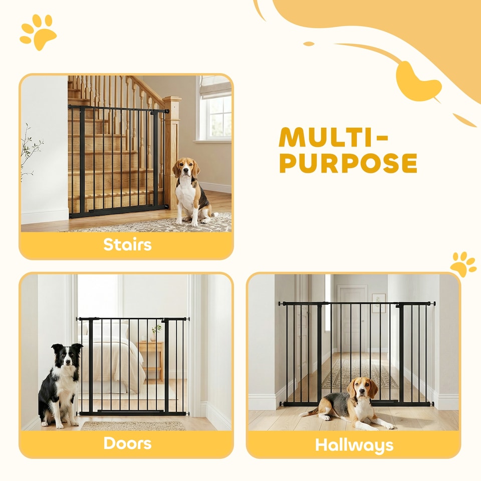 image 1 of PawHut Pressure Fitted Pet Dog Safety Gate Metal Fence, Black