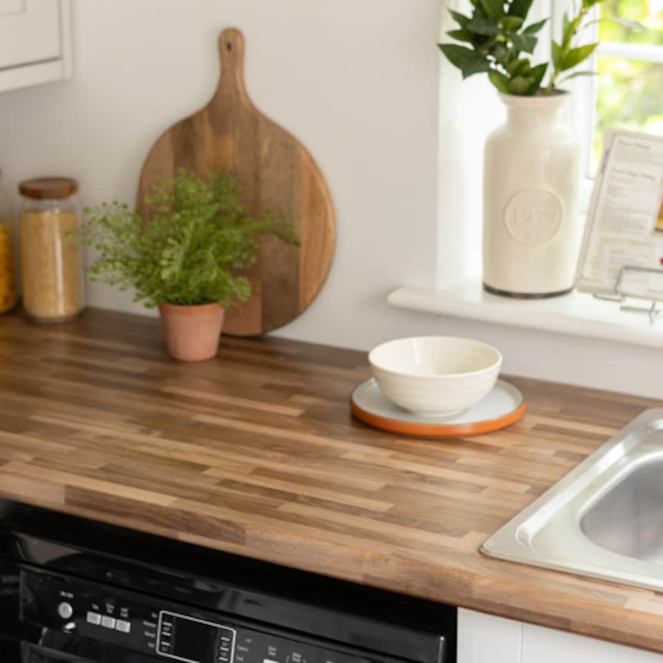 image 1 of Sticky Back Plastic Walnut Block Wood Effect Kitchen Self-adhesive Vinyl Wrap for Cupboards, Doors and Worktops 67.5cm x 2m (5 rolls) - d-c-fix