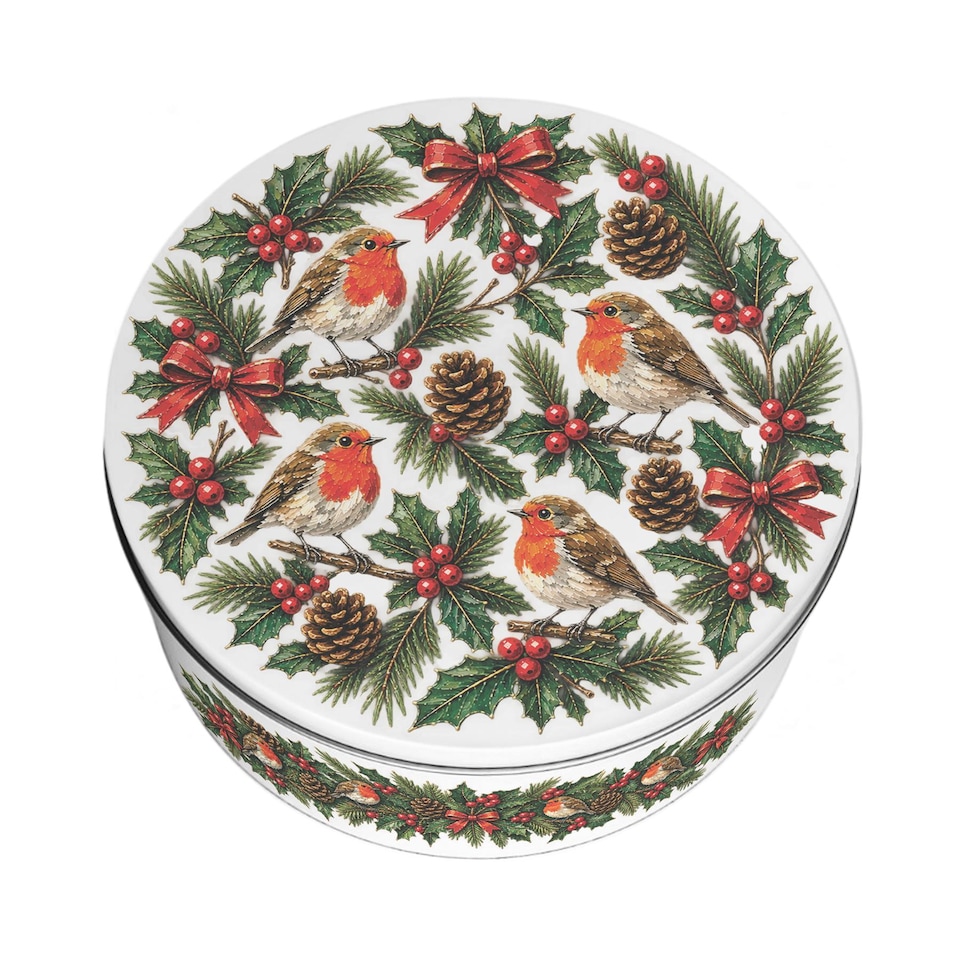 image 1 of Festive Robins Large Round Christmas Cake Tin