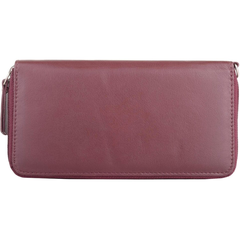 image 1 of Genuine Soft Leather Clutch Purse with Wrist Strap Pink | Raspberry/Fuchsia