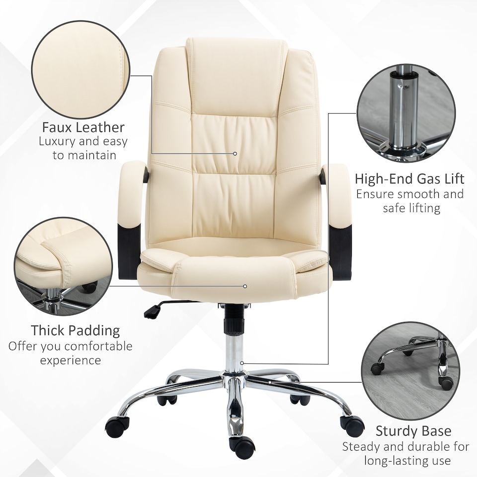 image 1 of Vinsetto Office Chair, PU Leather Desk Chair with 13cm Soft Padded Seat and Backrest, Swivel Chair with Adjustable Height and Rolling Wheels, Beige