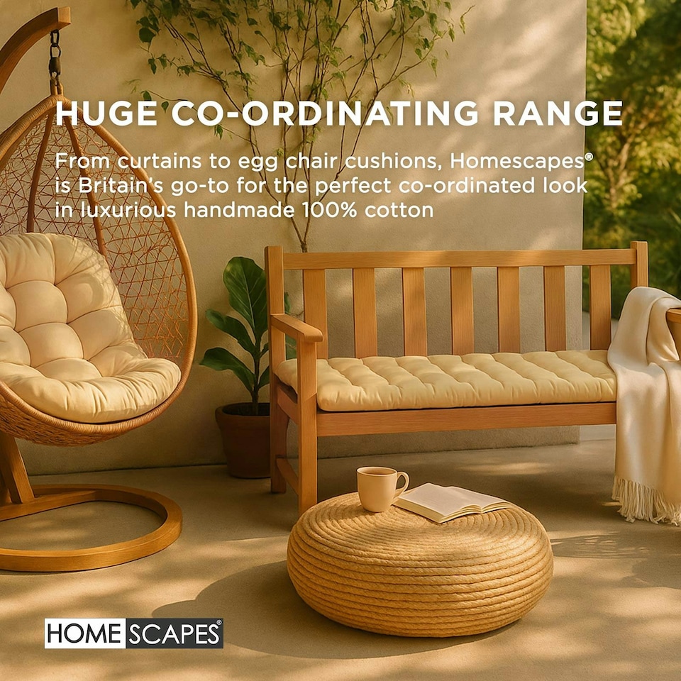 image 1 of Homescapes Garden Bench Cushion Luxury 2 Seater Cotton Indoor Outdoor Seat Pad | Cream | 108 x 42 cm | 1