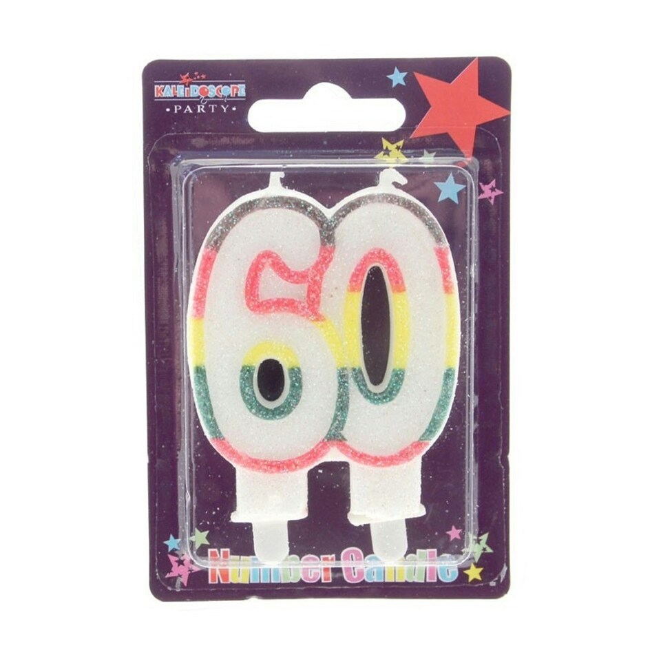 Apac Striped Glitter 60th Candle - White/Pink/Yellow - One Size