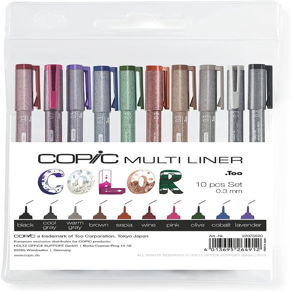 image 1 of Copic Multiliner, Multicoloured, Set Of 10, Fine