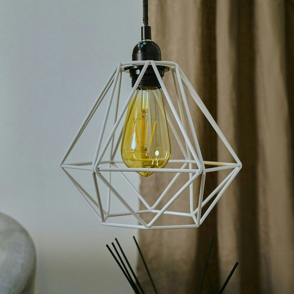 image 1 of ValueLights Pair Of Modern Geometric White Metal Basket Cage Ceiling Pendant Light Shades