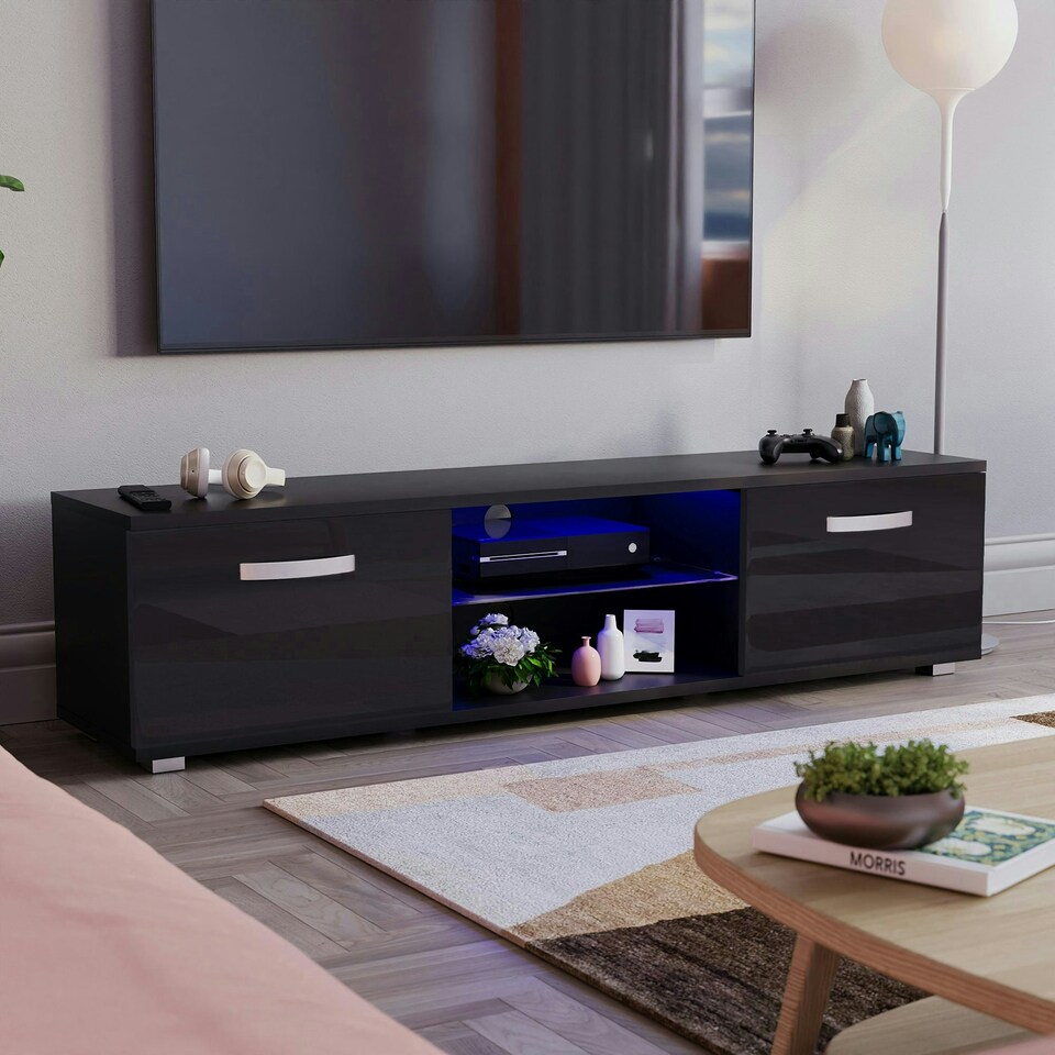 image 1 of Vida Designs Cosmo 2 Door LED TV Unit Entertainment Stand, 160cm, Black