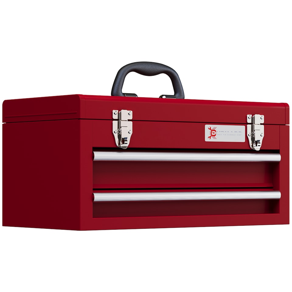 image 1 of DURHAND 2 Drawer Tool Chest, Lockable Metal Tool Box with Ball Bearing Runners, Portable Toolbox, 460mm x 240mm x 220mm, Red