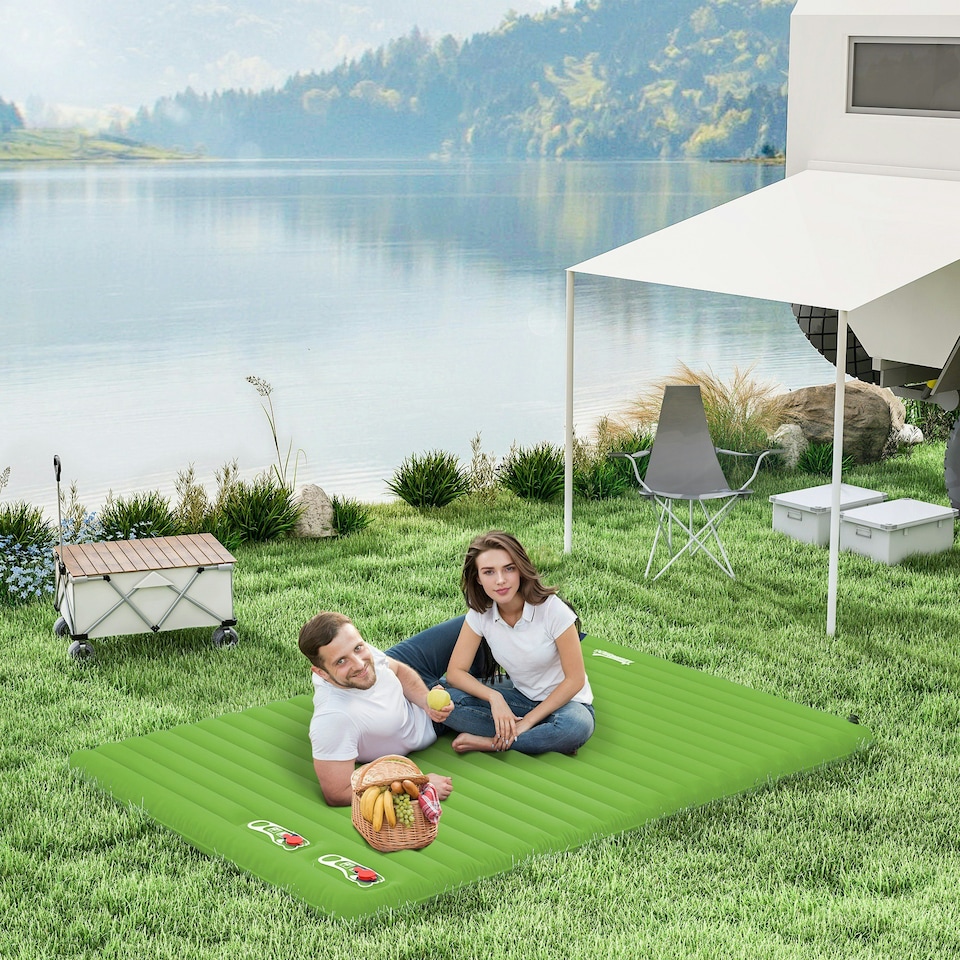 image 1 of Outsunny Portable Inflatable Camping Bed with Double Mattress Green Green | One Size
