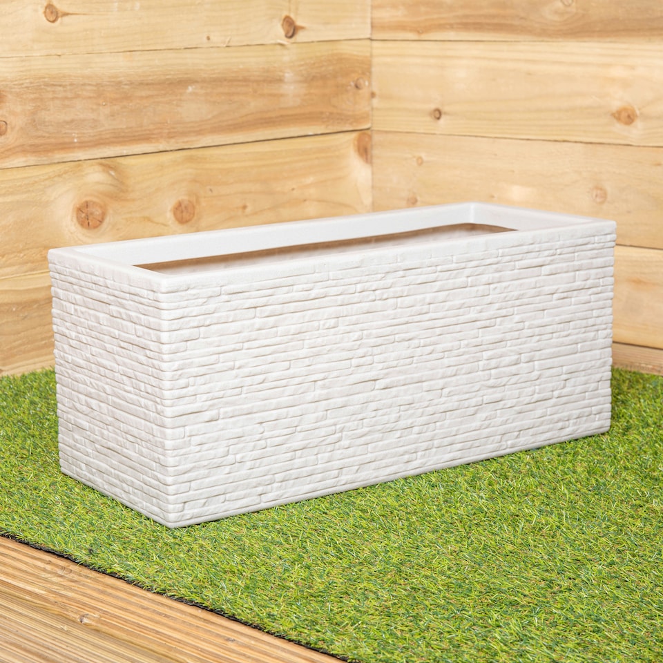 image 1 of 25cm Stone Coloured Plastic Slate Effect Garden Patio Trough