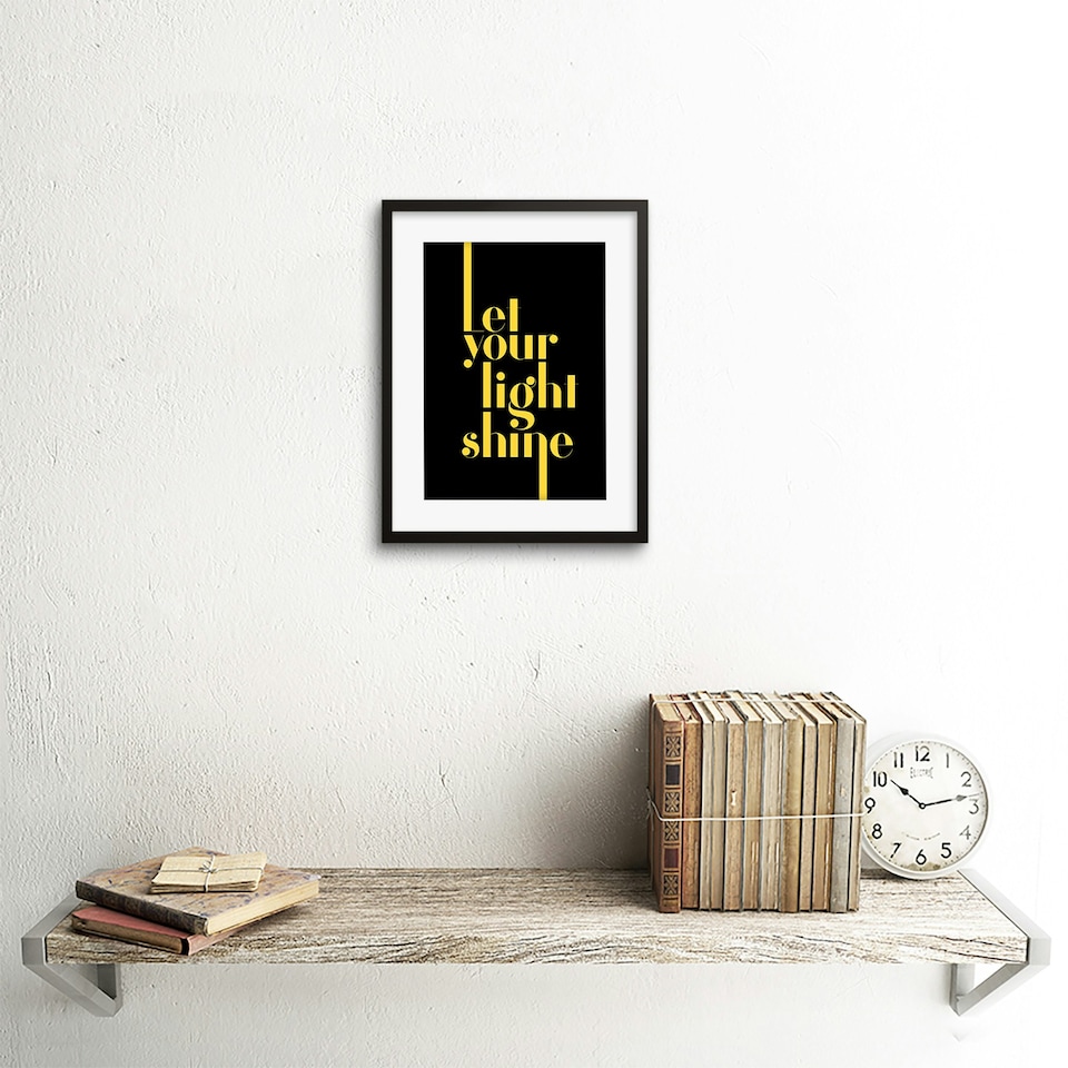 image 1 of Let Your Light Shine Quote Yellow Extended Line 9x7" Black Framed Wall Art Print