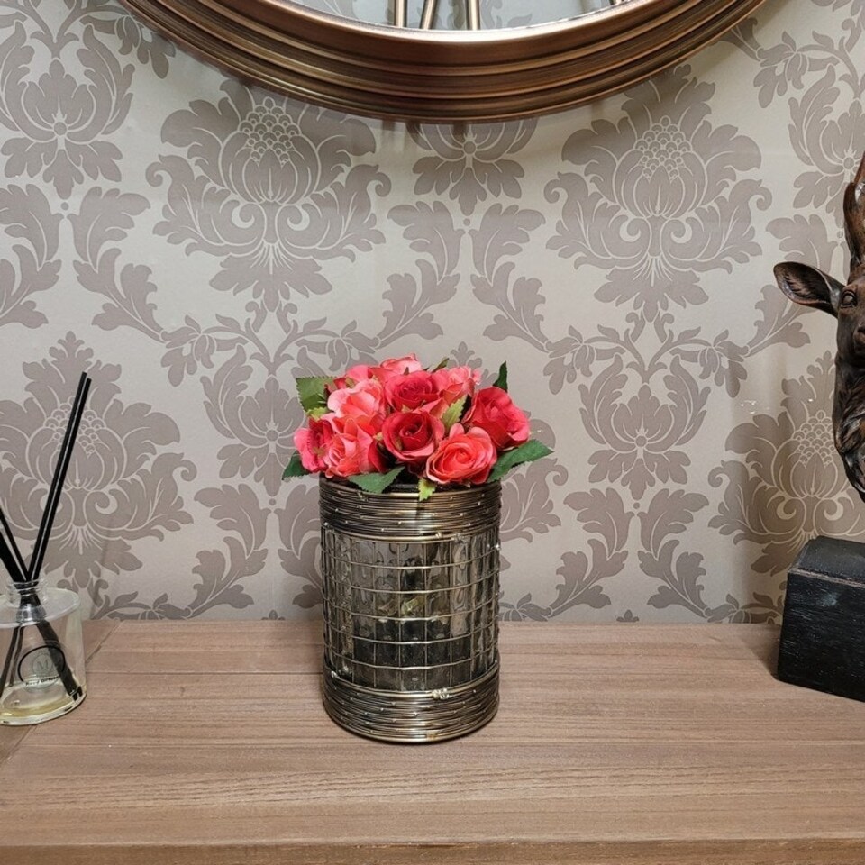 image 1 of Candle Holder - Glass/Metal Frame - L13 x W13 x H18 cm Grey