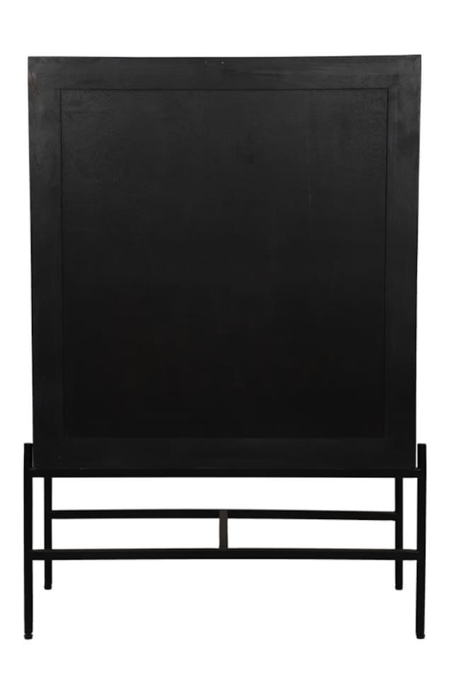 image 1 of Rattan 2 Door Highboard Cabinet - Mango Wood/Iron - L45 x W80 x H120 cm - Black Finish with Natural Rattan - Assembly Required