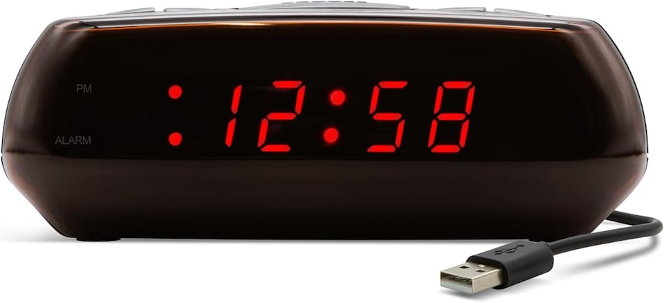 image 1 of Acctim Miramar Digital Alarm Clock USB Mains Powered with Battery Backup Red LED Bedside Alarm Clock