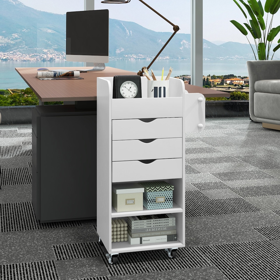 image 1 of COSTWAY Rolling Storage Cart Mobile Storage Cabinet White