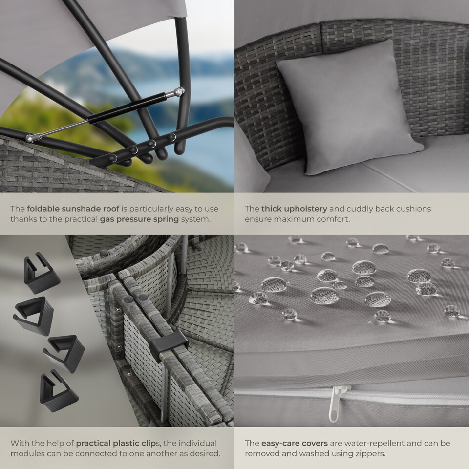 image 1 of Sun Lounger Santorini - modular garden furniture set with shade canopy | Grey | grey | 175 x 171 x 136 cm | 1