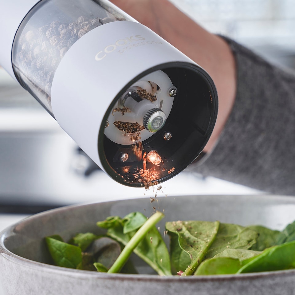 image 1 of Cooks Professional Electric Salt & Pepper Mill - Stainless Steel Automatic Grinder - Grey