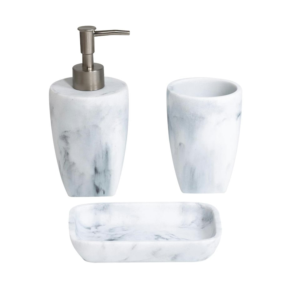 image 1 of Showerdrape Octavia White Marble & Chrome 3 Piece Bathroom Accessory Set