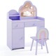 image 7 of COSTWAY Kids Vanity Table and Chair Set w/Mirror Purple