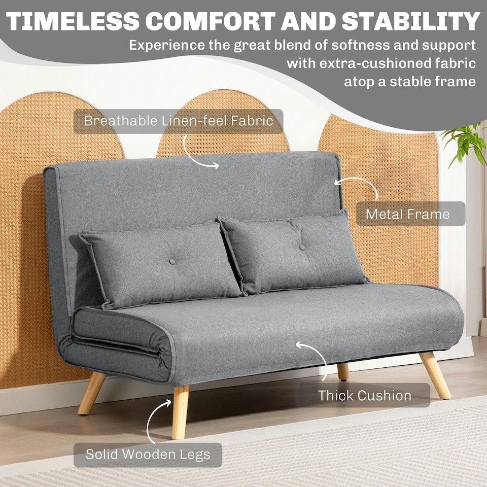 image 1 of HOMCOM Click Clack Sofa Bed, 2-Seater Bed Settee for Living Room, Grey