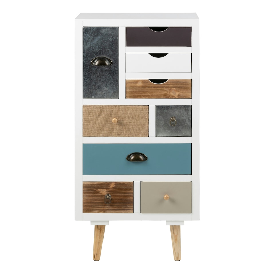 image 1 of Thais White Shabby Chic Multi Coloured 9 Drawer Chest
