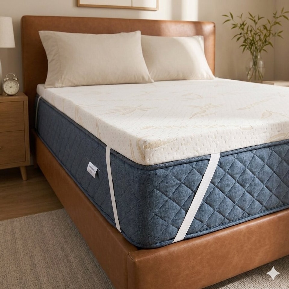 image 1 of 2 inch - 5cm Memory Foam Mattress Topper for King Size Bed With Removable and Washabel Bamboo Zip Cover and Elastic Strap