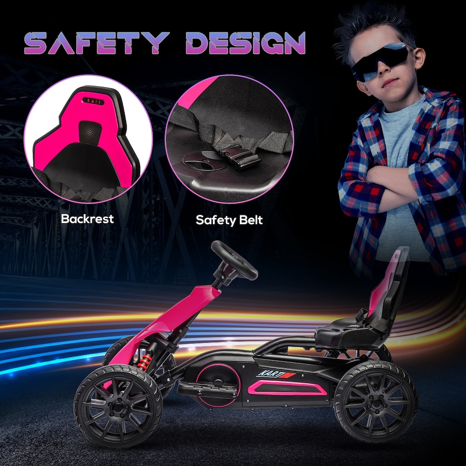 image 1 of HOMCOM Electric Go Kart for Kids, 12V Battery Powered Drift Kart with Dual Speed, Forward and Reverse, Safety Belt for Boys and Girls, Ages 3-8 Years, Pink