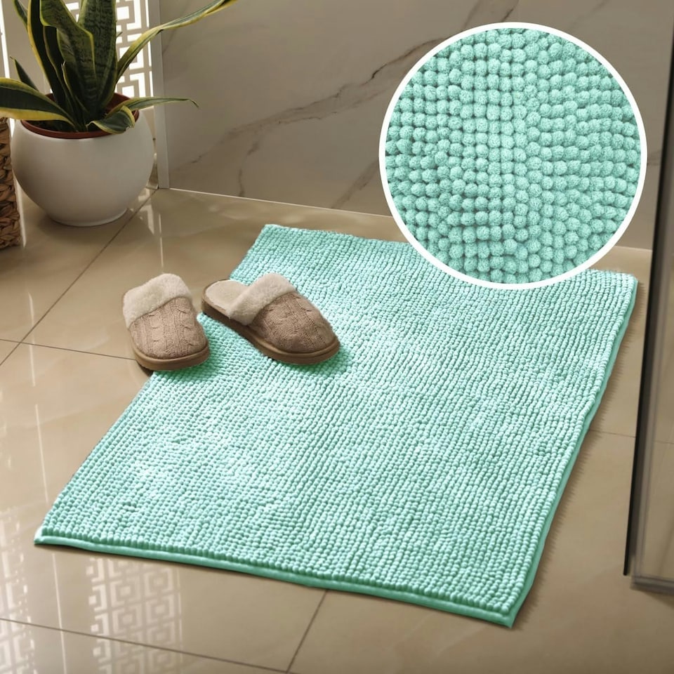 image 1 of Chenille Bobble Bath Mat Non-Slip 50 x 80cm - Sage Green