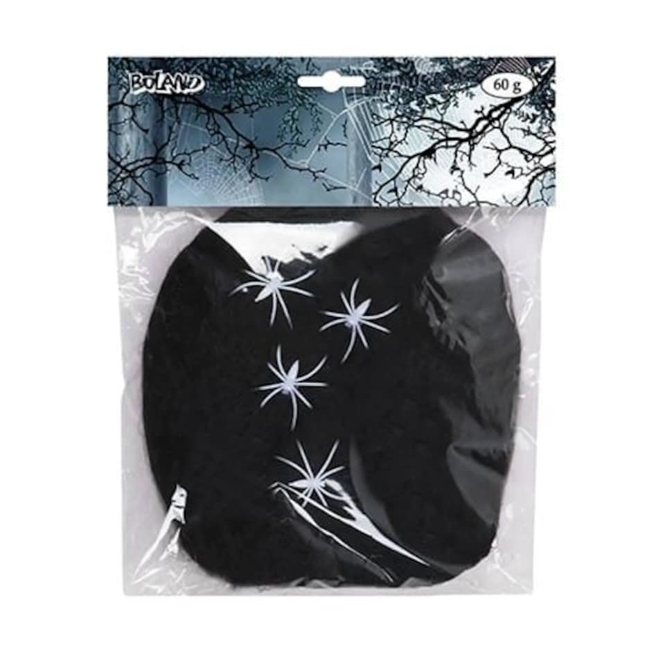 Black Cobweb with Plastic Spiders Halloween Decoration 60g