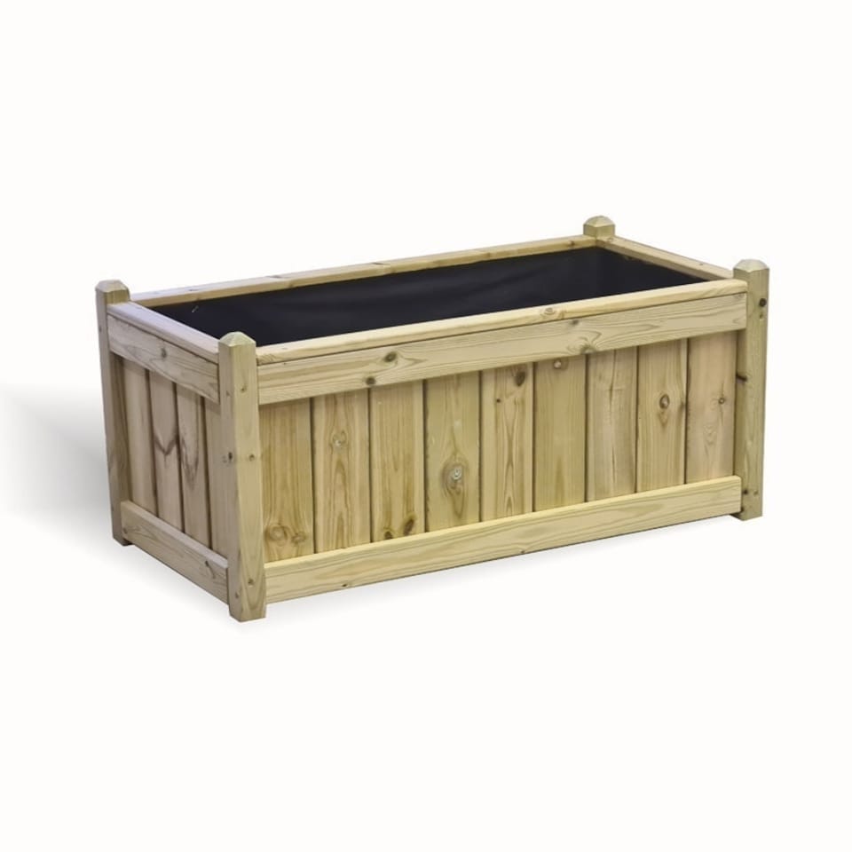 image 1 of Elegant Rectangular Trough Planter - Timber - L50 x W100 x H52 cm - Minimal Assembly Required | Brown