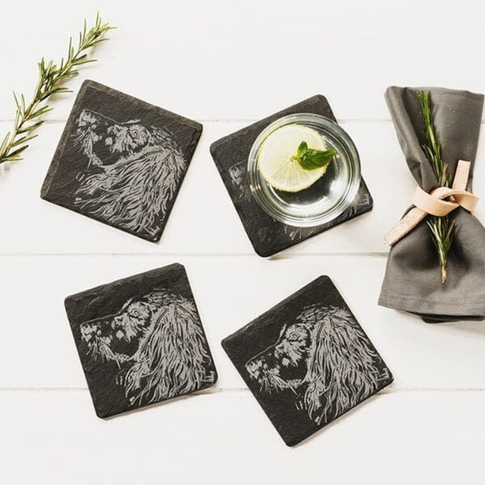 image 1 of The Just Slate Company Set of 4 Spaniel Slate Coasters
