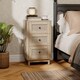 image 2 of HOMCOM Bohemian Rattan Chest of Drawers, 3 Drawer Dresser with Pine Wood Legs, Storage Unit for Living Room, Hallway, Oak