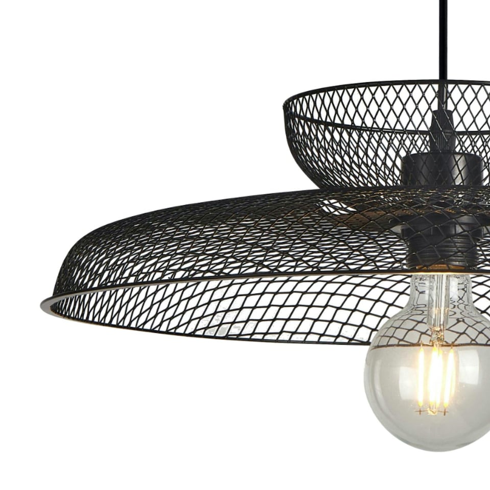 image 1 of First Choice Lighting Cassidy Two Tier Black Mesh Ceiling Pendant Light Black