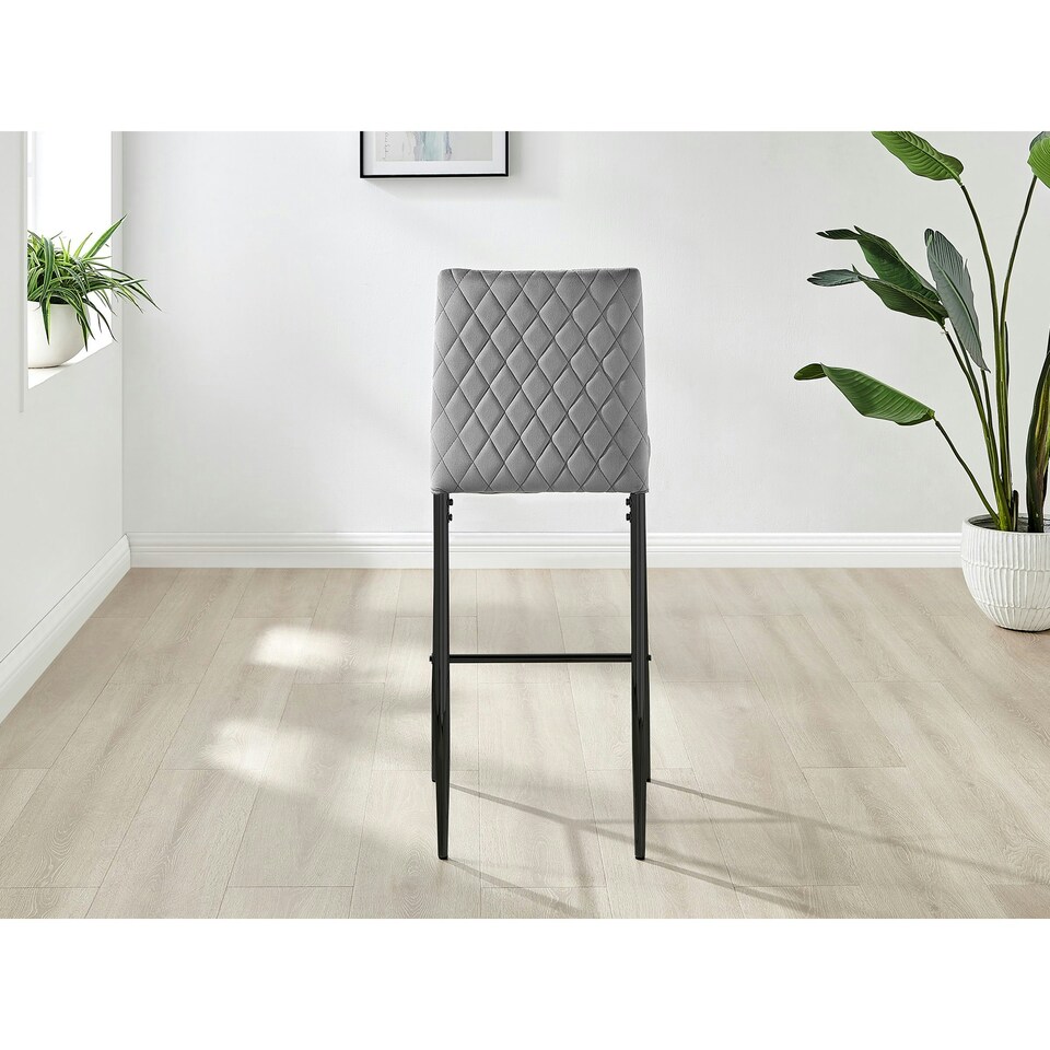 image 1 of Furniturebox 2x Milan Bar Stools Grey Velvet Black Legs