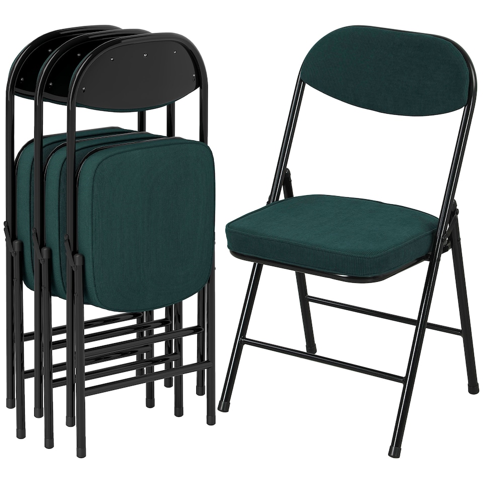 image 1 of HOMCOM Folding Chairs Set of 4 with Cushioned Seat, Steel Frame, Teal | Green | Teal green | One Size