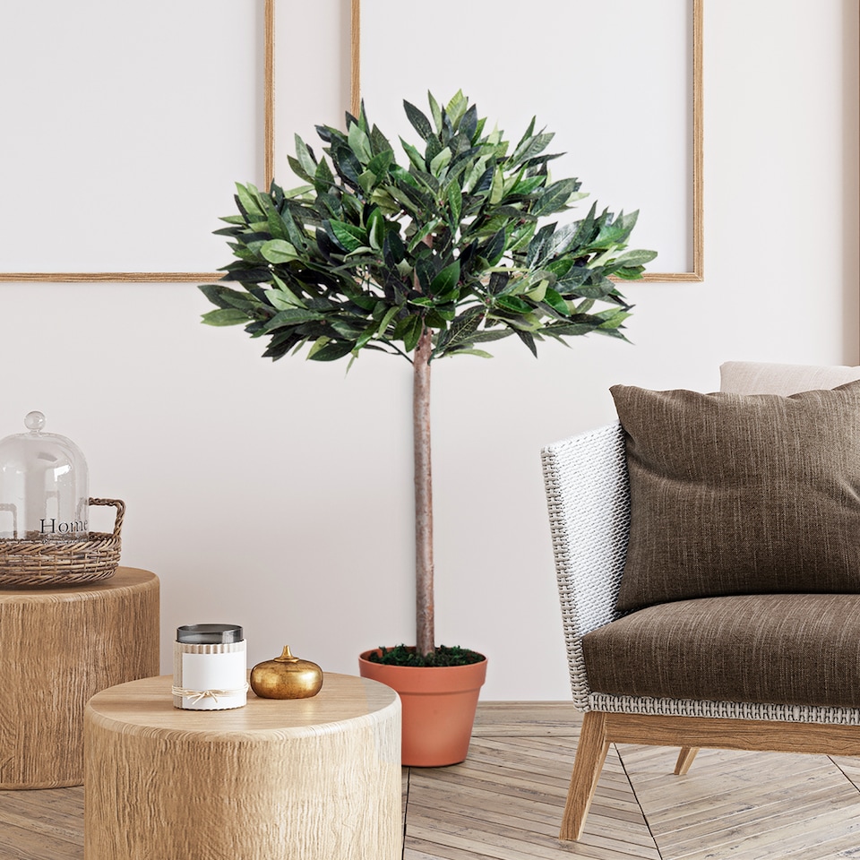 image 1 of Outsunny 3ft Artificial Olive Tree Indoor Plant Greenery for Home Office Potted in An Orange Pot