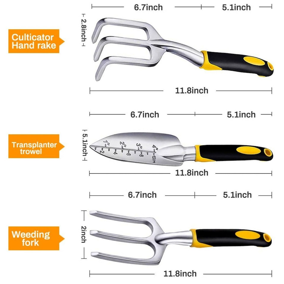 image 1 of 11 Piece Heavy Duty Garden Tool Set & Kit with Stool