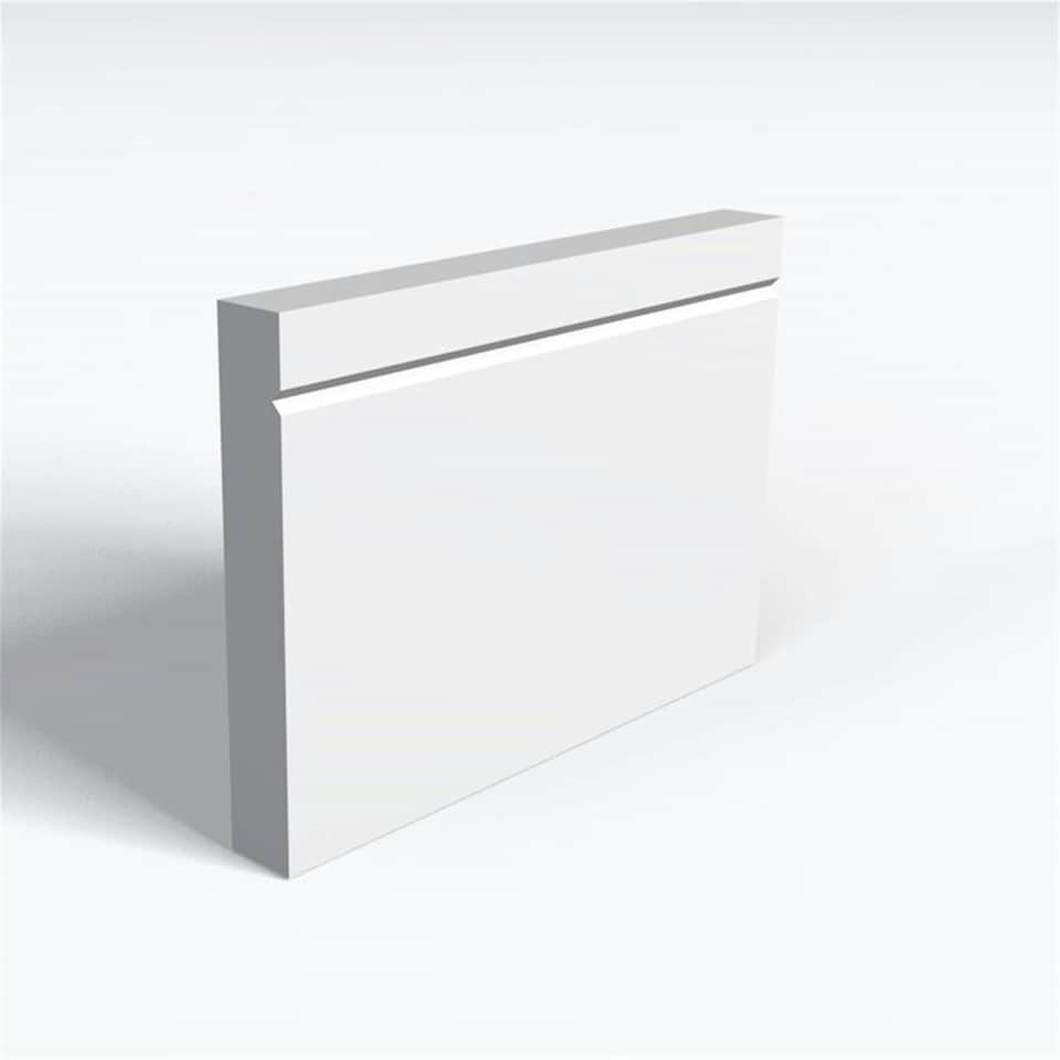 Pack of 10 (Total 10 Units) - Moisture Resistant MDF Primed 1 V Groove Skirting Board - 15mm (T) x 94mm (H) x 3050mm (L)