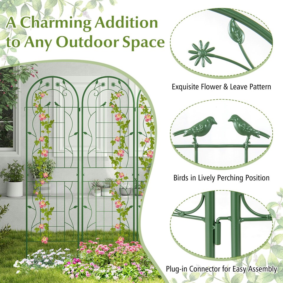 image 1 of COSTWAY 2 Pack Garden Trellis Galvanized Steel Fence Barrier