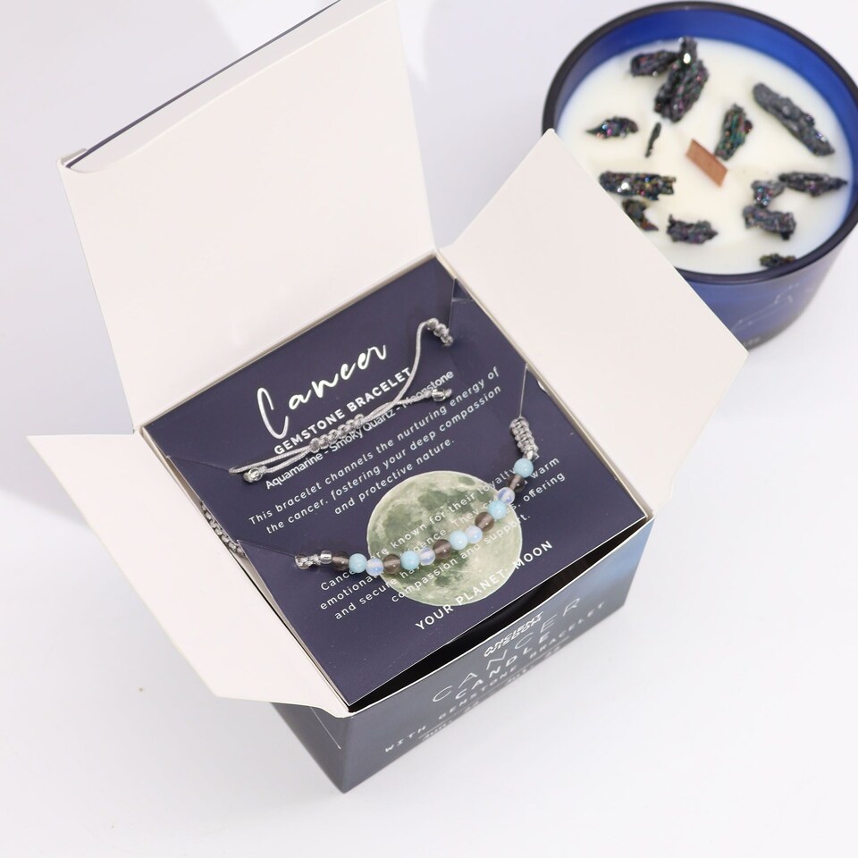 image 1 of Serenityy Zodiac Crystal Candle with Gemstone Bracelet - Cancer