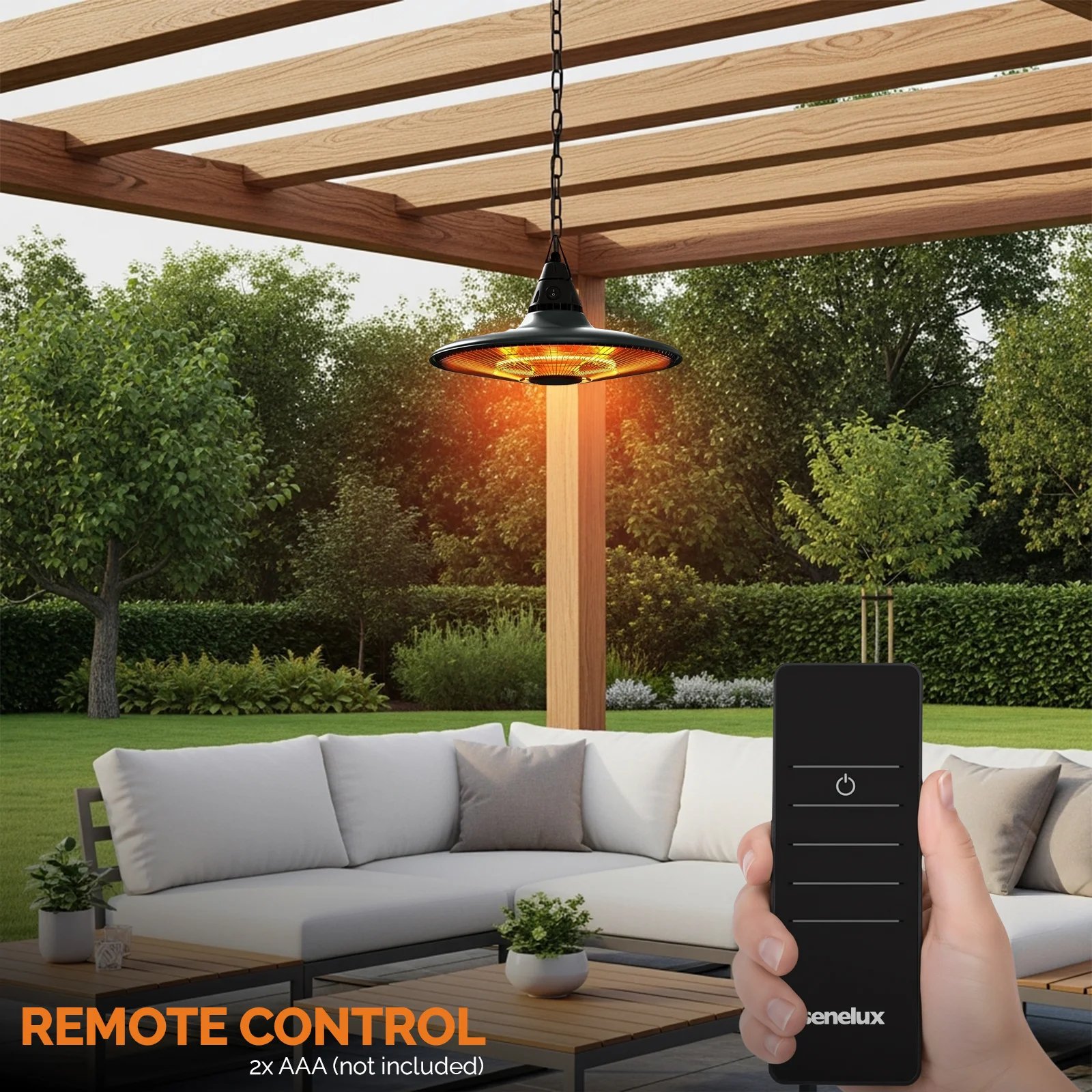Infrared Patio Heater 34 Ceiling Mount Patio Heater - 1500W Infrared Electric Heater, 9 Heat Levels & Timer, IPX5 Waterproof, Remote Control, For Garage, Restaurant, Backyard