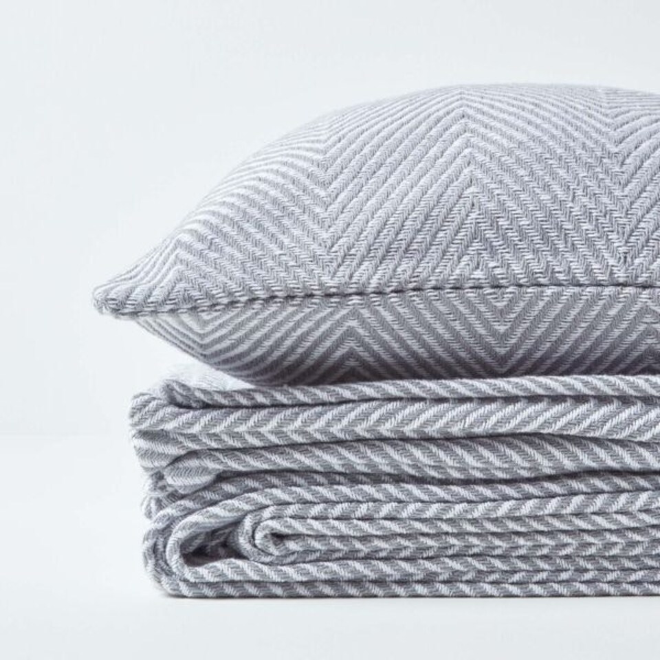 image 1 of Homescapes Cotton Halden Chevron Grey Throw - 255 x 360 cm | Grey