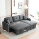 image 5 of Sofabed 3 Seater Reversible Sectional Sofa Sleeper Set with Storage Chaise, Built-in Cupholder, Decorative Rivets, Pull-out Bed, and Light Grey Fabric Grey