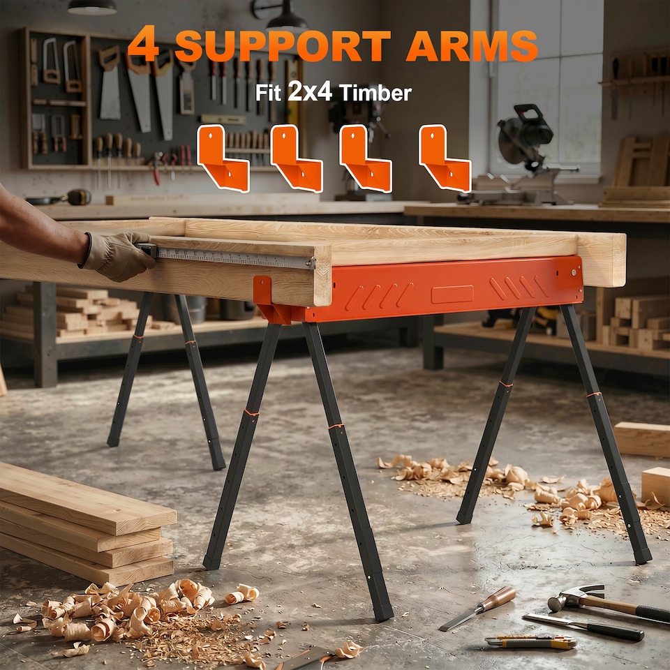 image 1 of HOMCOM Saw Horses Twin Pack, Sawhorses with Height Adjustable Legs, Orange