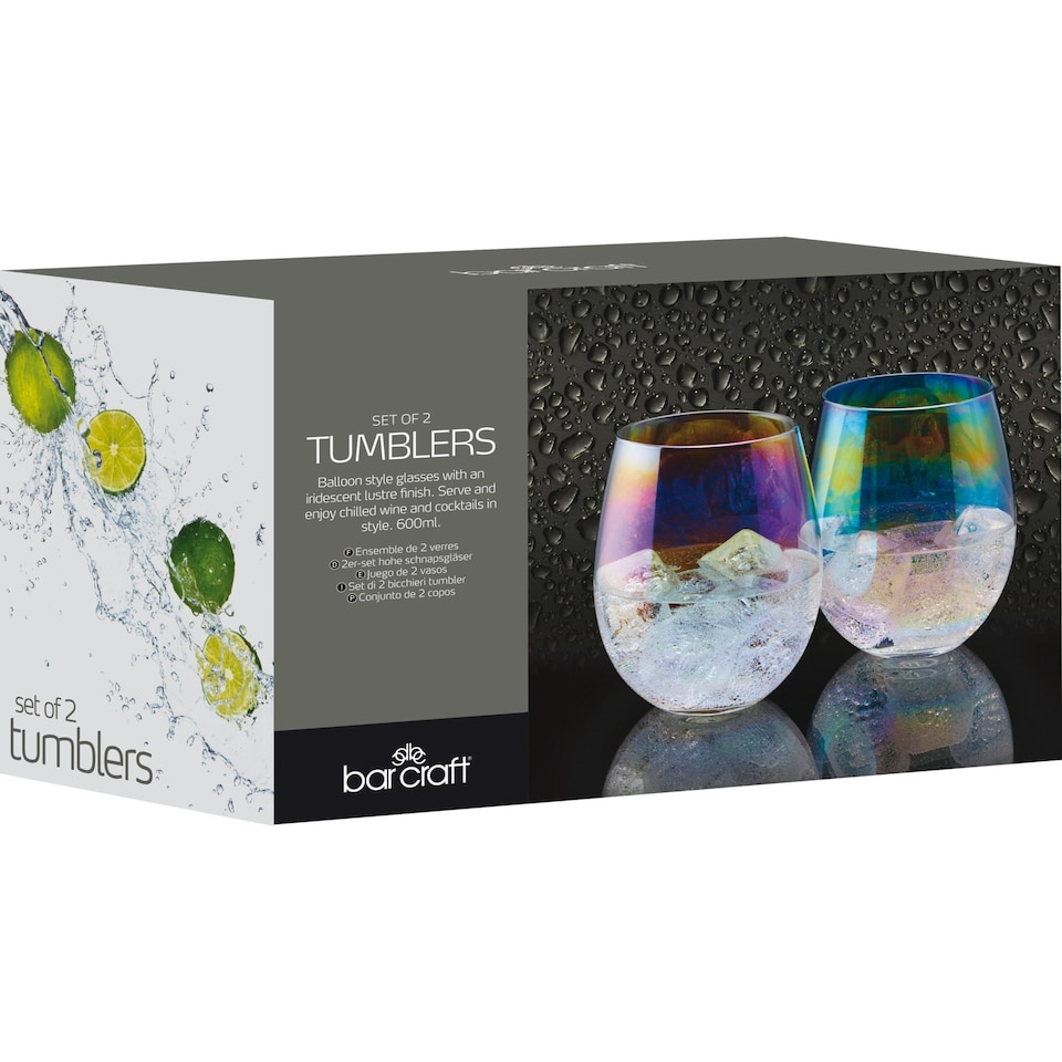 image 1 of BarCraft Iridescent Glass Tumblers Set of 2 | Clear