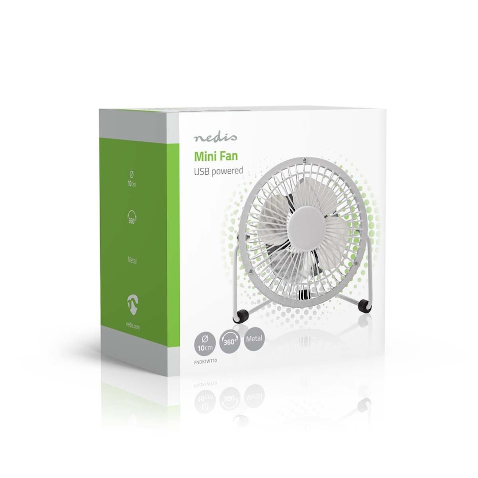image 1 of Nedis 10cm Mini USB Powered Tilting Desk Fan with Metal Shell and Aluminium Blades, 360° Rotation, On/Off Switch - White