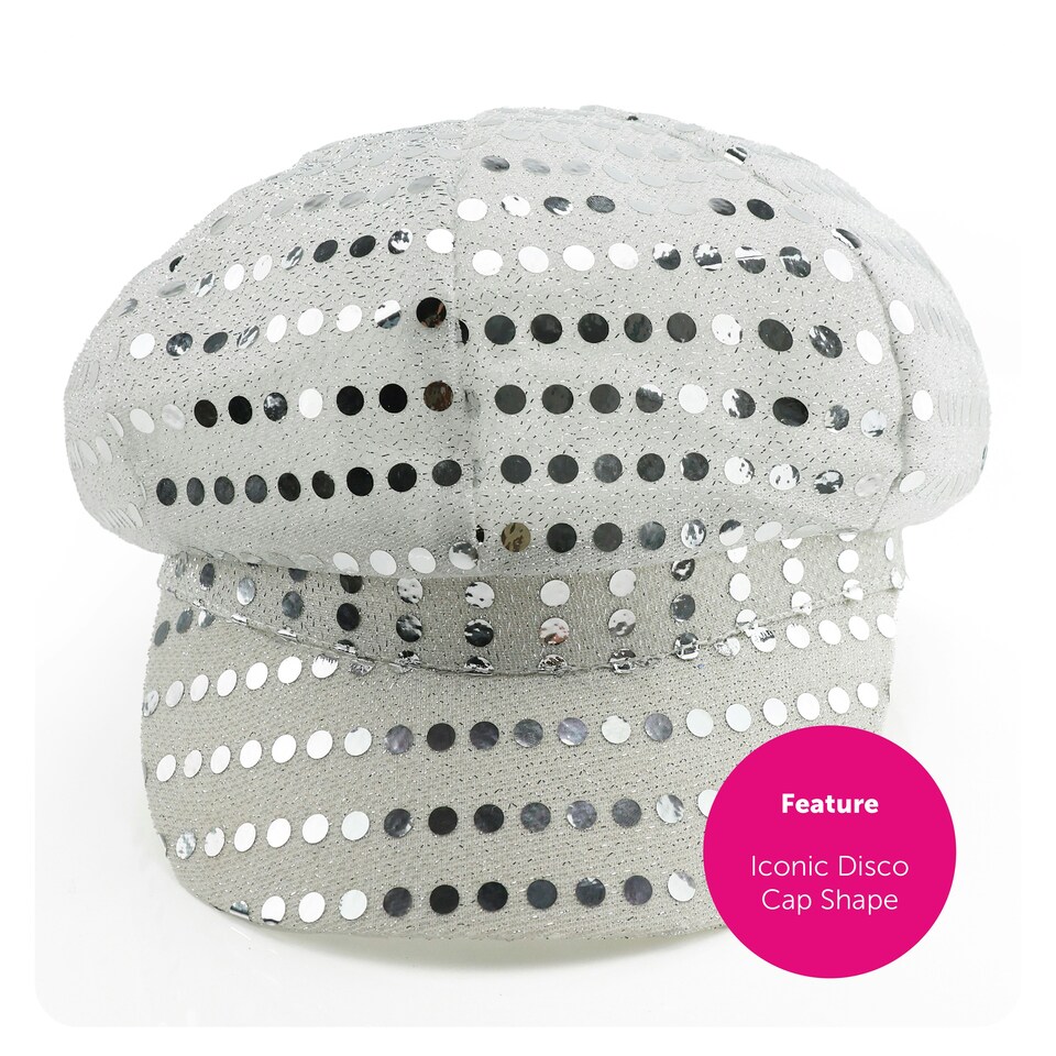 image 1 of 70s Silver Disco Hat – Retro Sequin Fancy Dress Accessory N/A | One Size