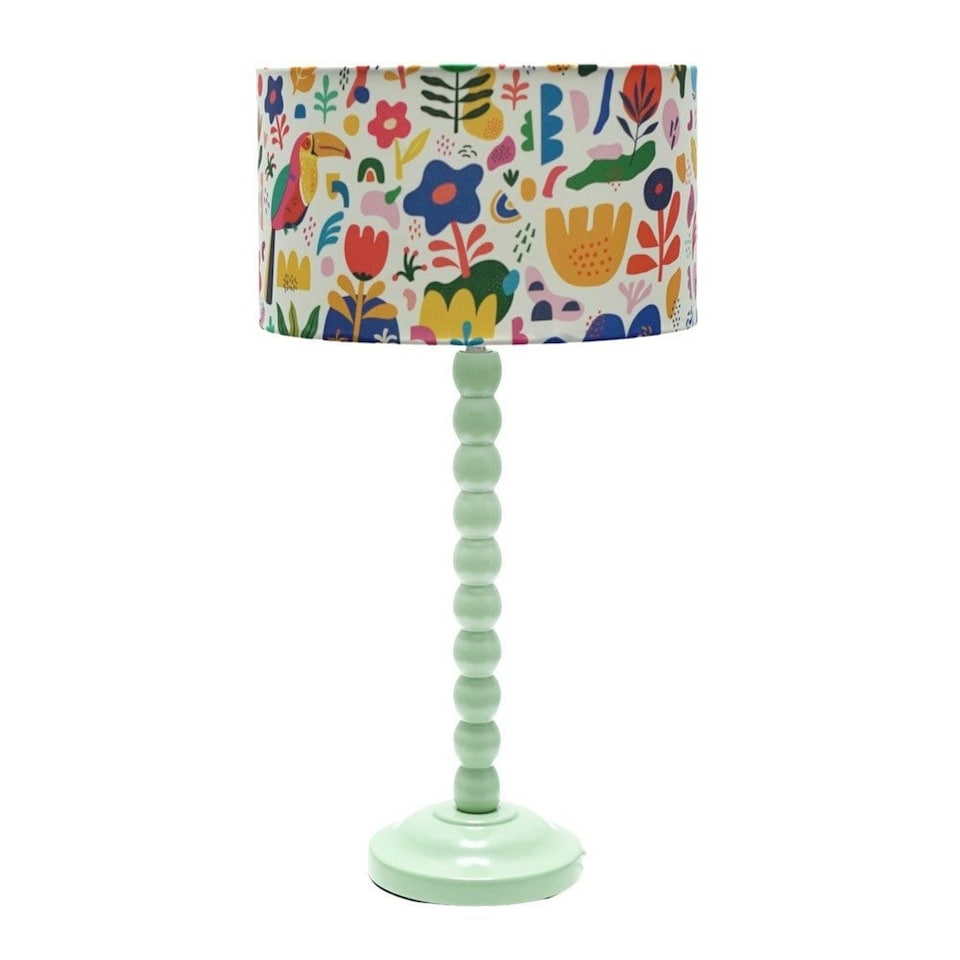 image 1 of ValueLights Bobbles Sage Green Bobbin Table Lamp Jungle Shade and Bulb