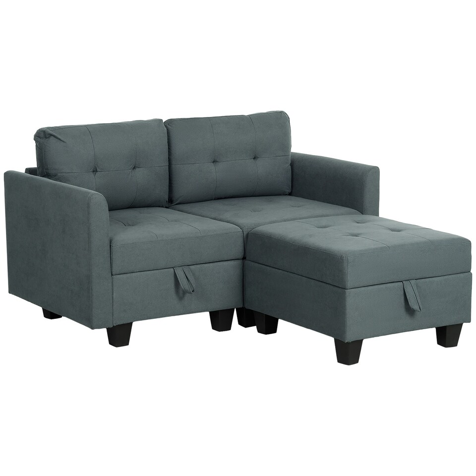 image 1 of HOMCOM Modular Sectional Sofa with Storage 2 Seater Sofa Set Dark Grey Grey