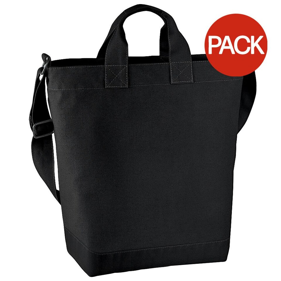 image 1 of Bagbase Canvas Daybag / Hold & Strap Shopping Bag (15 Litres) (Pack of 2) - Black - One Size Black